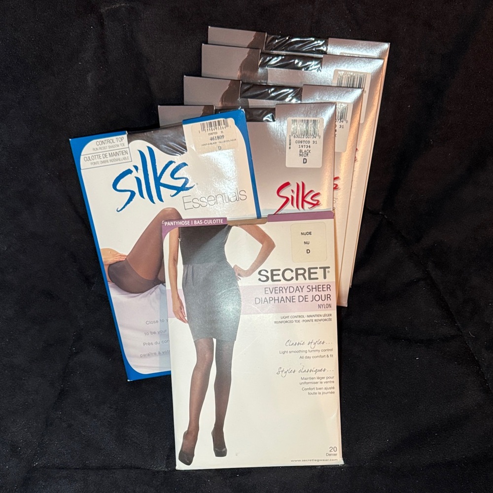 Silks Essentials and Secret Sheer Pantyhose Set 6 pairs brand new size D